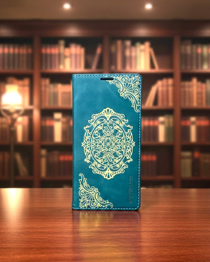 Kunstleder Tasche Blau/Gelb passend für IPhone 17 Pro