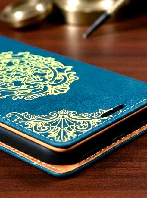 Kunstleder Tasche Blau/Gelb passend für IPhone 17 Pro