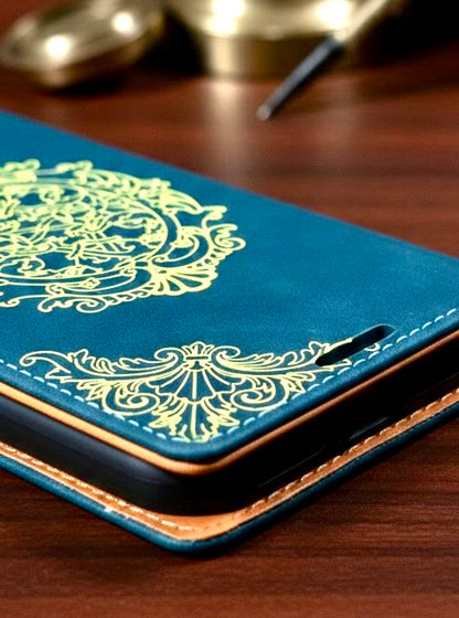 Kunstleder Tasche Blau/Gelb passend für IPhone 17 Pro