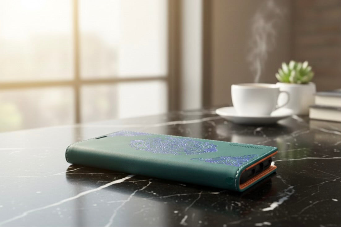 Flip Case aus Kunstleder im Bookstyle Blau/Hellblau passend für Iphone 17 Pro