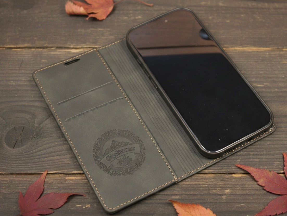 Relief Kunstleder Flip-Case Schwarz passend für Iphone 17 pro
