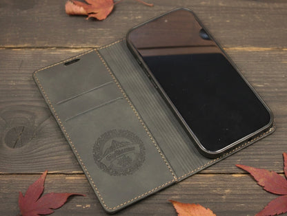 Relief Kunstleder Flip-Case Schwarz passend für Iphone 17 pro
