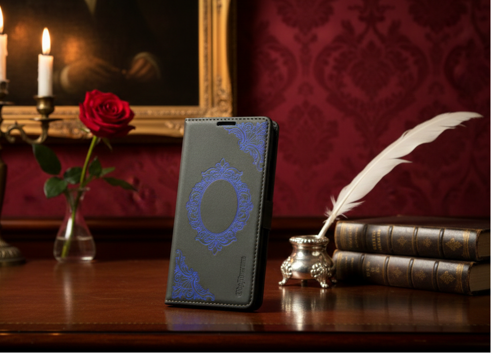 Kunstleder Flip-Case Bookstyle in Schwarz-Blau passend für Iphone 17 Pro