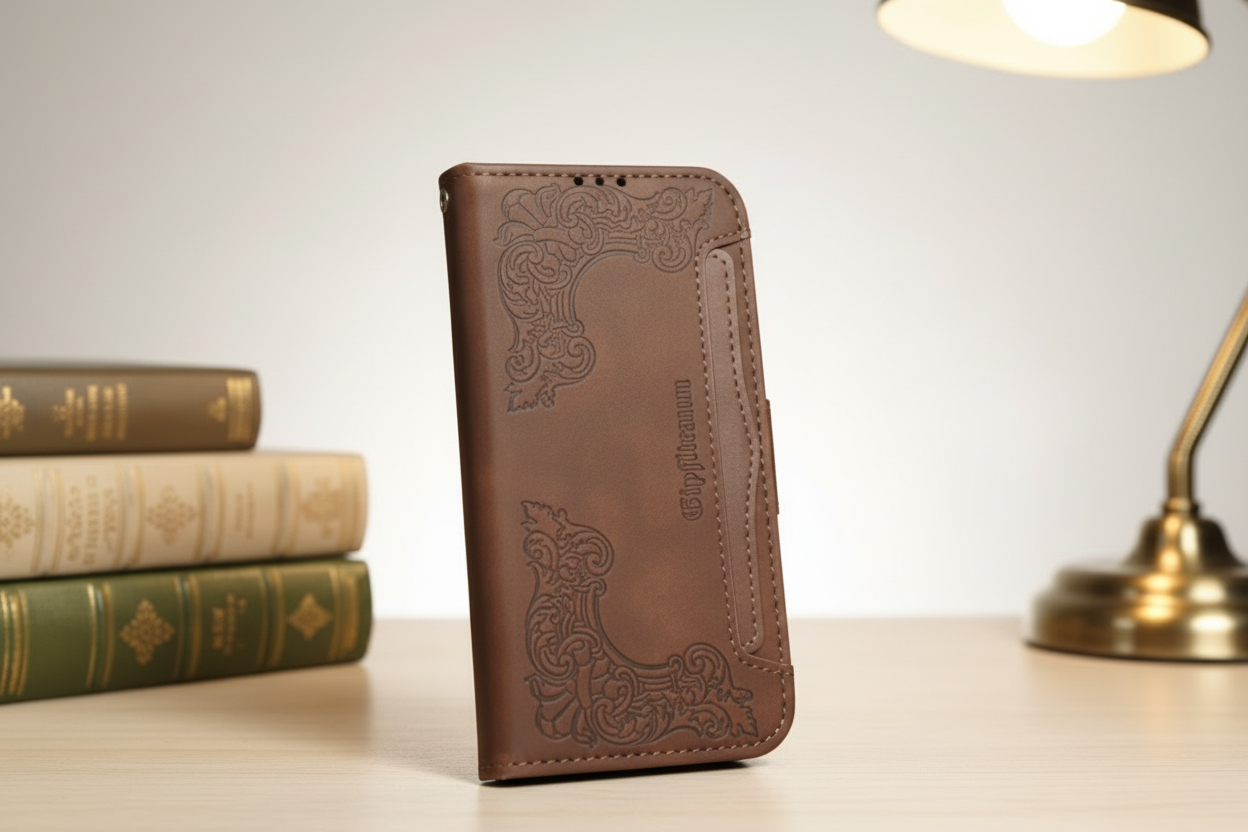 Flip-Case Kunstleder passend für Iphone 16e Braun mit fünf Kartenfächern