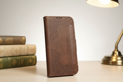 Flip-Case Kunstleder passend für Iphone 16e Braun mit fünf Kartenfächern