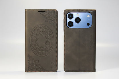 Relief Kunstleder Flip-Case Schwarz passend für Iphone 17 pro
