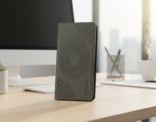 Relief Kunstleder Flip-Case Schwarz passend für Iphone 17 pro